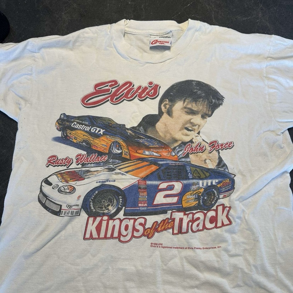 Red and White Short Sleeve Graphic Racing Tee